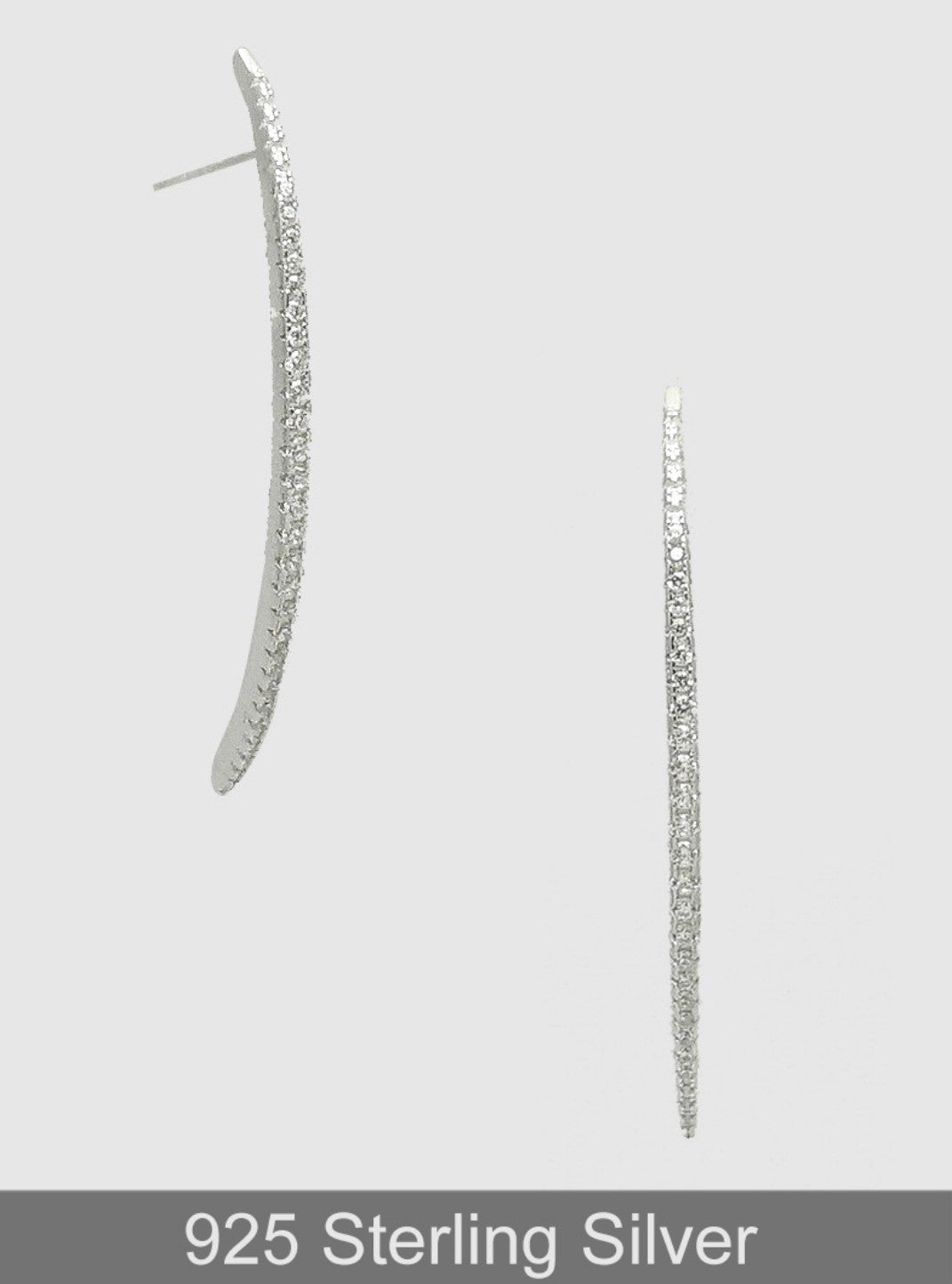 Sterling Silver Cz Geometric Curved Bar Post Earrings