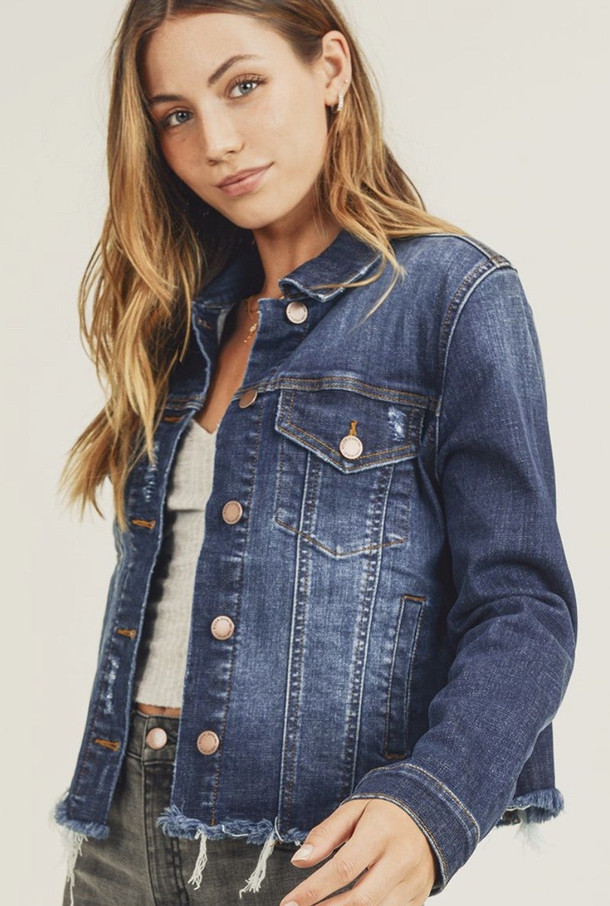 FRAYED HEM WASHED JACKET
