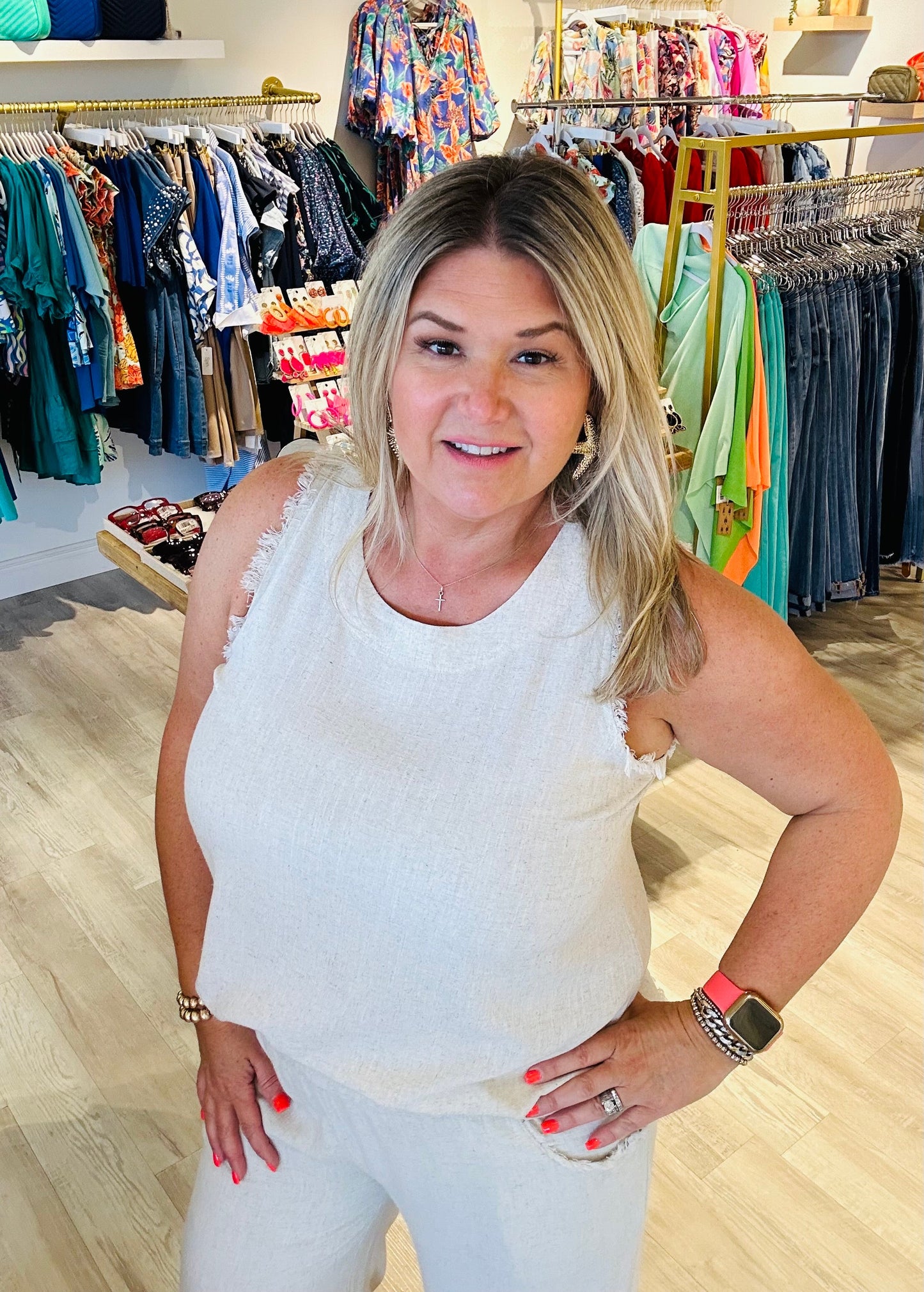Linen Button Back Tank