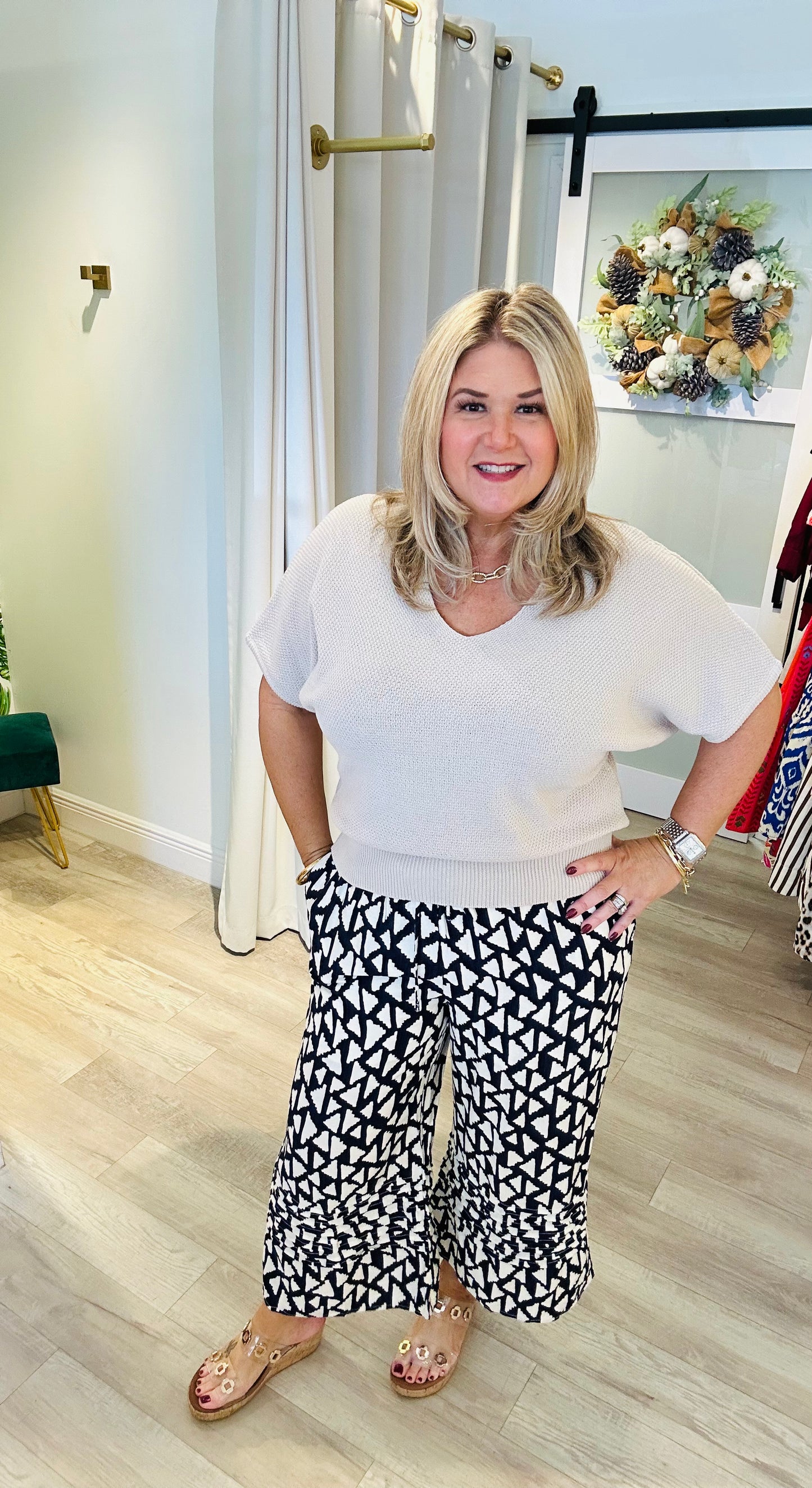 Printed Pintuck Pant