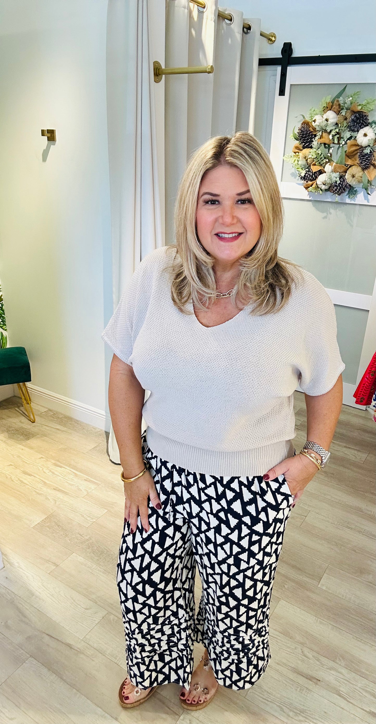 Printed Pintuck Pant