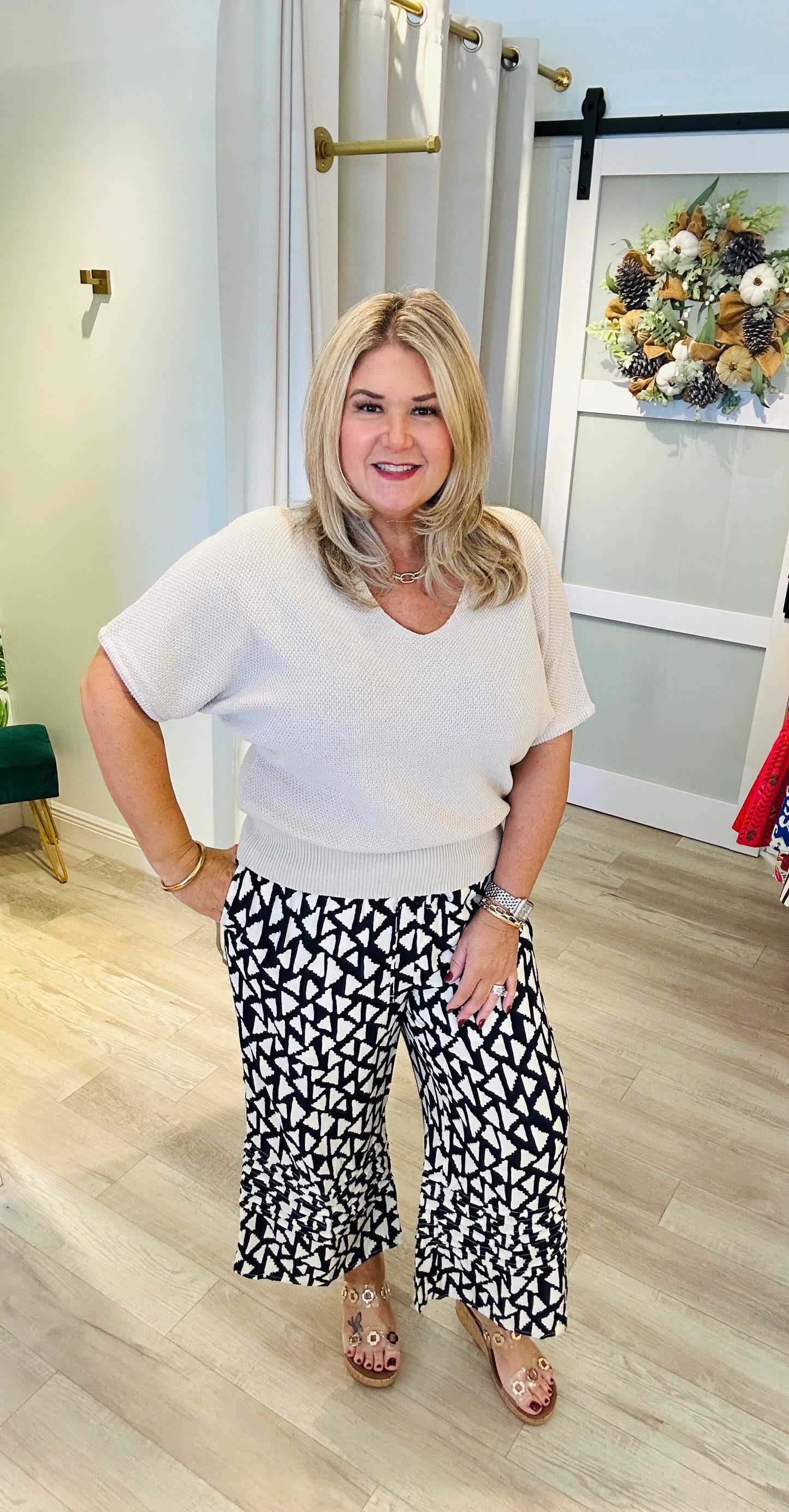 Printed Pintuck Pant