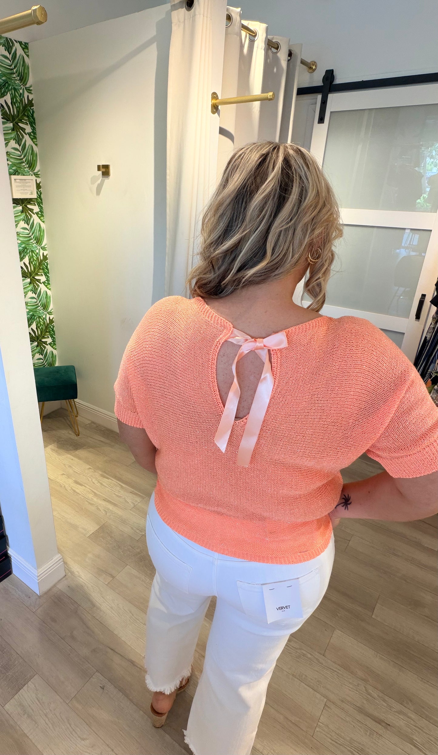 Metallic Bow Back Sweater