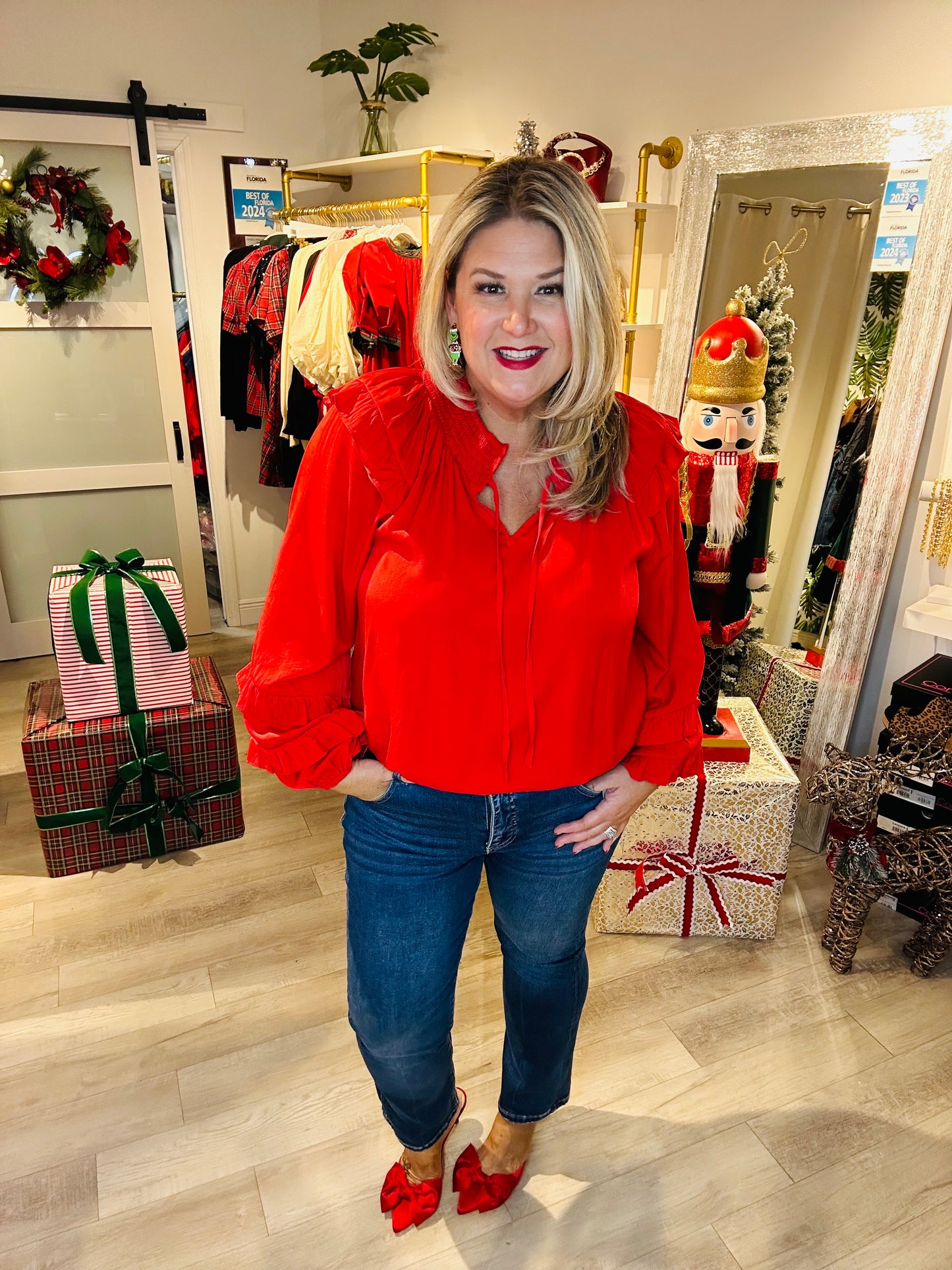 Red Poinsettia Top