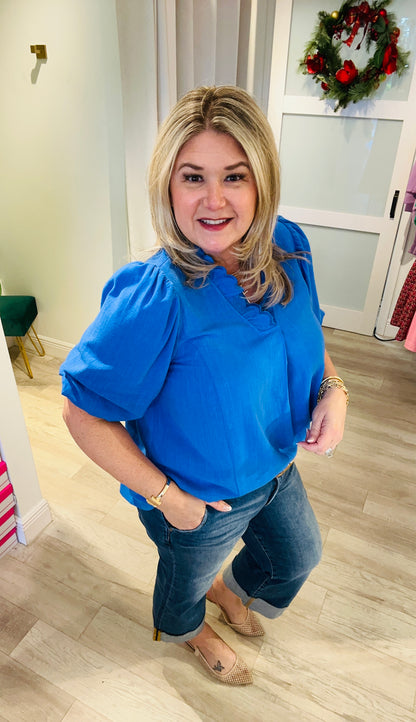 Scalloped Linen Top