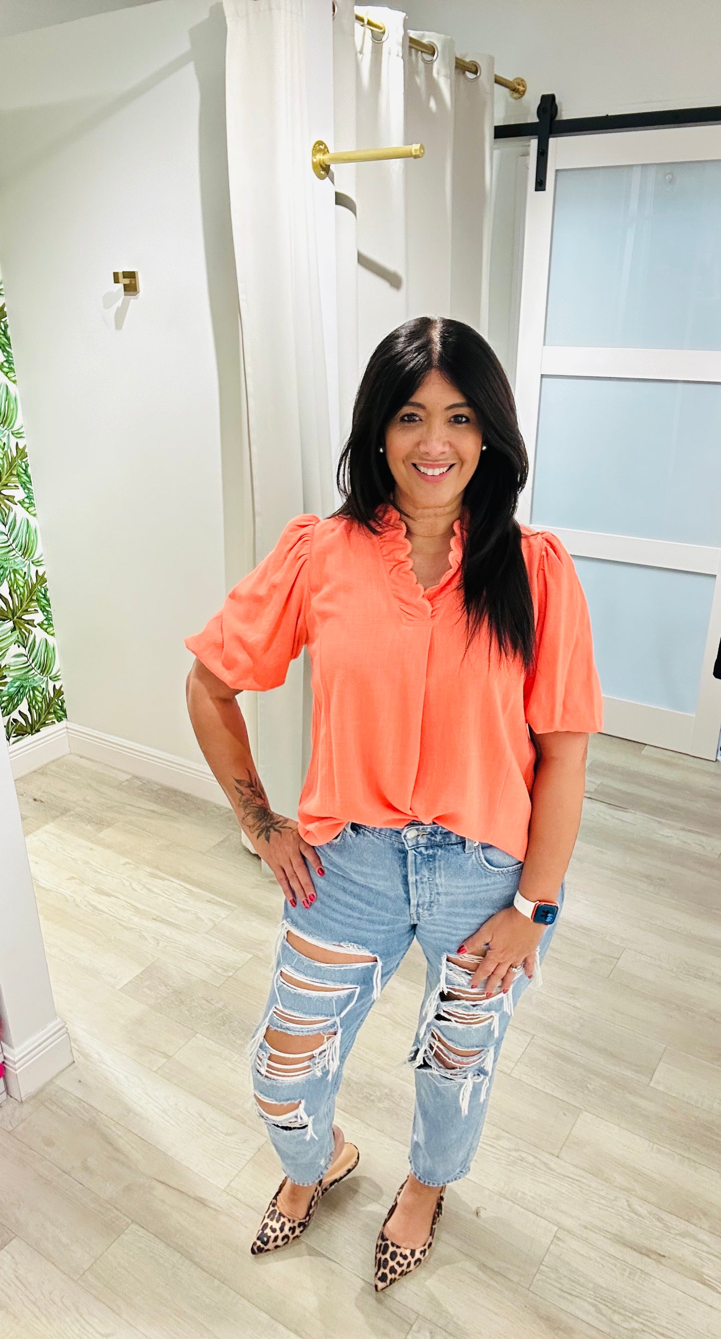 Scalloped Linen Top