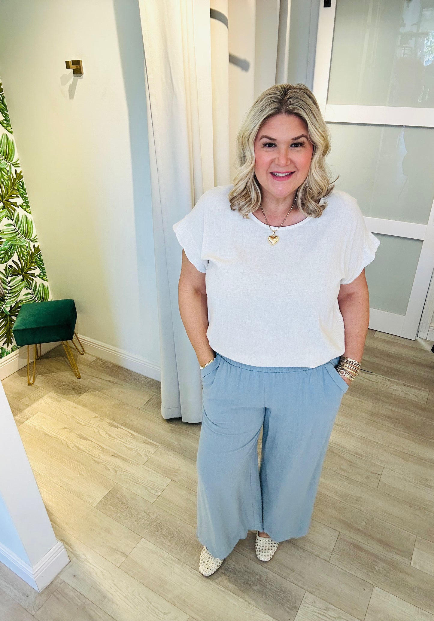 Scalloped Linen Pants