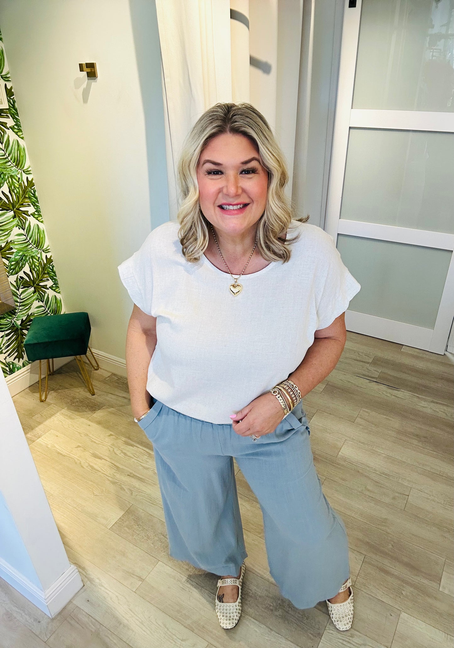 Scalloped Linen Pants