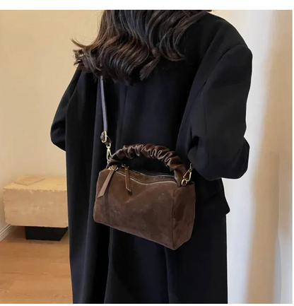 Faux Suede Barrel Bag