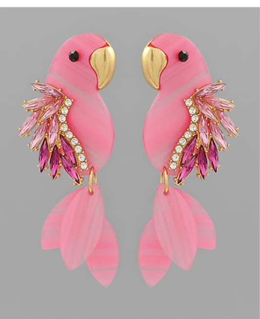 Pink Parrot Earrings