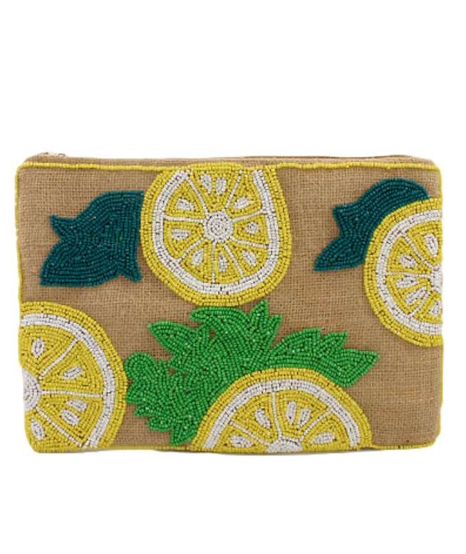 Lemon Squeeze Raffia Clutch Bag