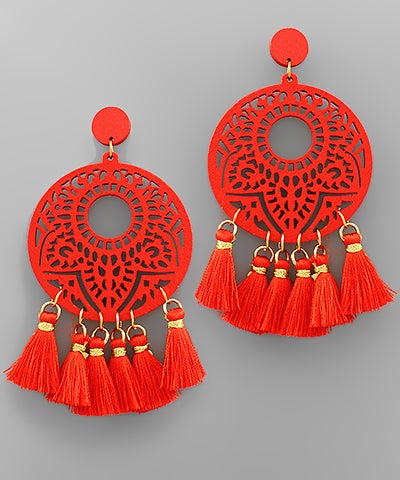 Wood Tassel Earrings